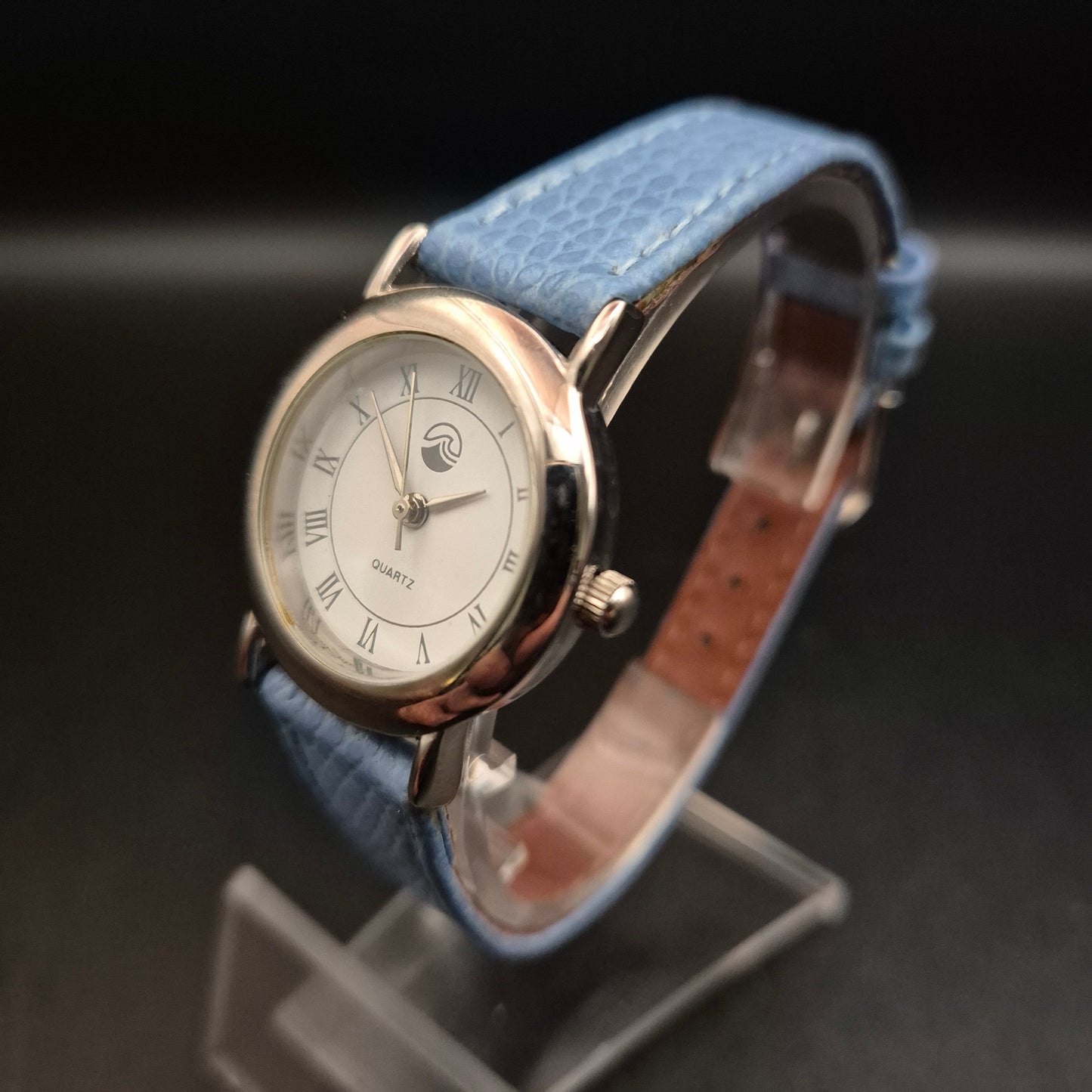 Vintage Damen Quarzuhr mit hellblauem Lederarmband, Silberfarben - Bild 5