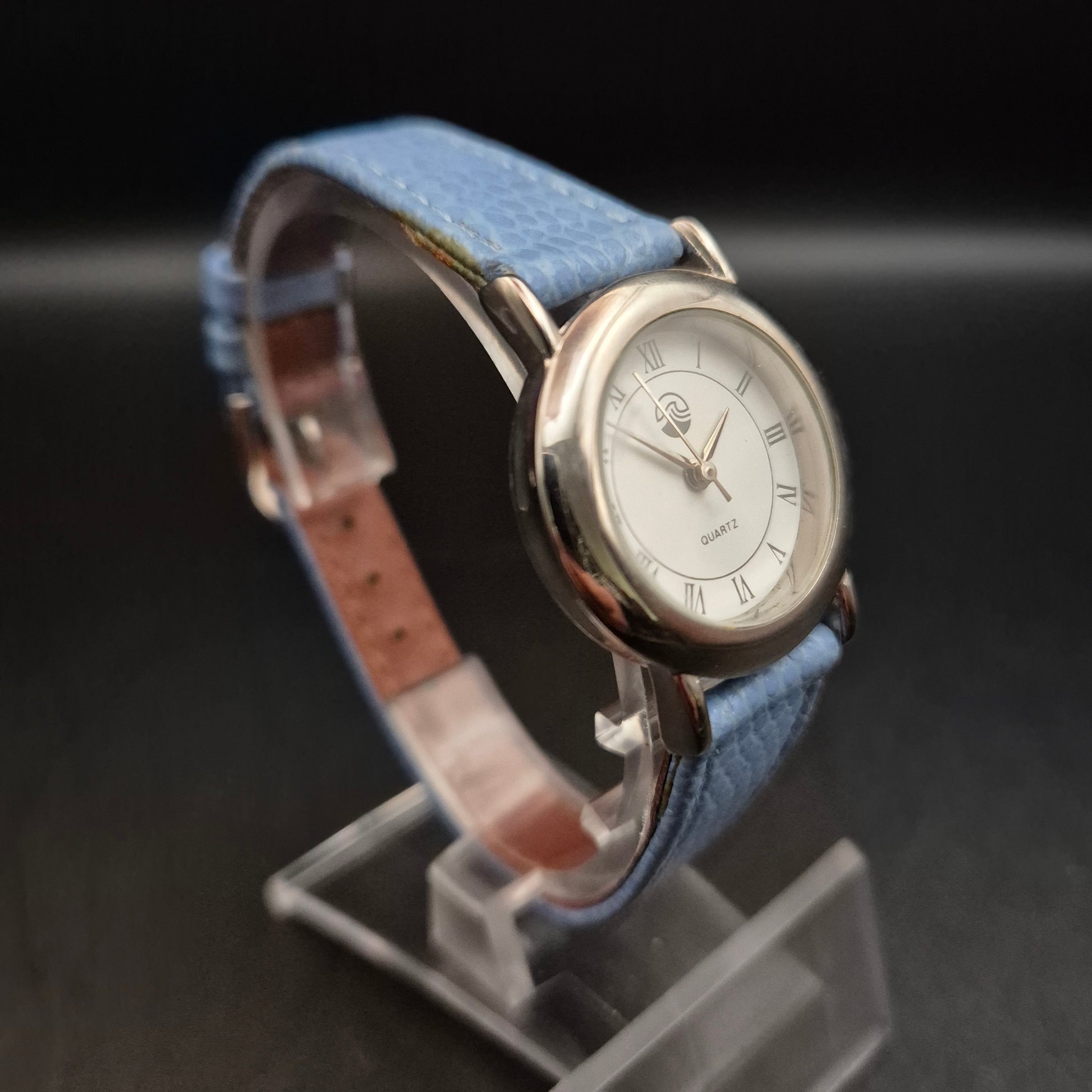 Vintage Damen Quarzuhr mit hellblauem Lederarmband, Silberfarben - Bild 6