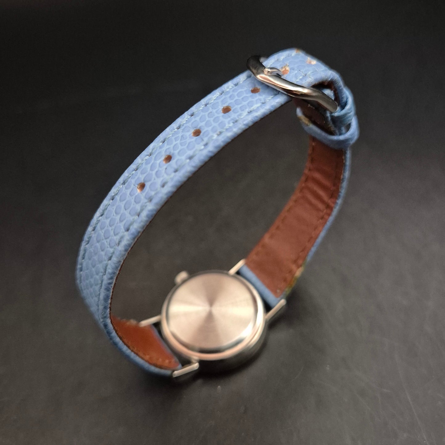 Vintage Damen Quarzuhr mit hellblauem Lederarmband, Silberfarben - Bild 7