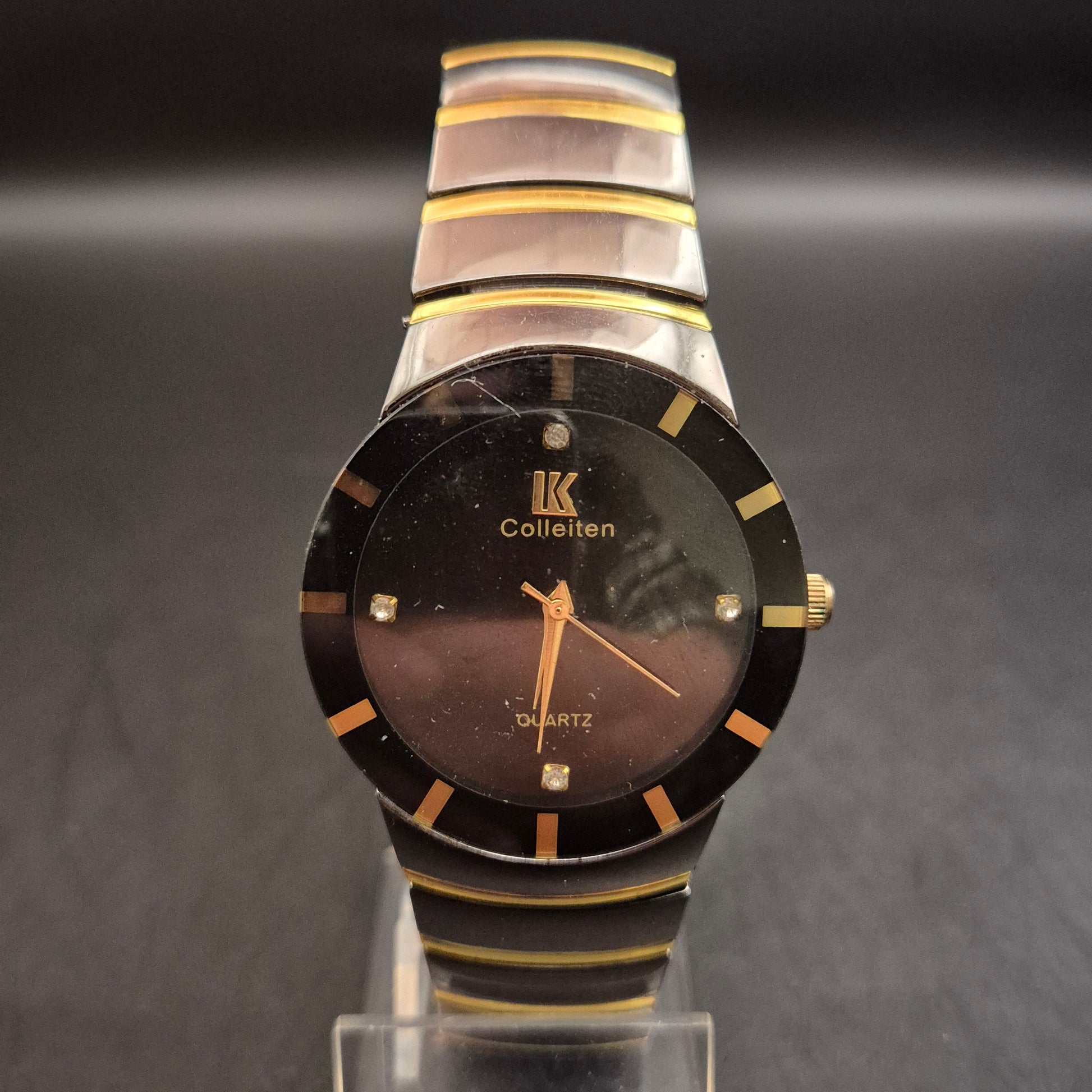 Vintage Colleiter Quarz-Armbanduhr Schwarz-Gold, Unisex