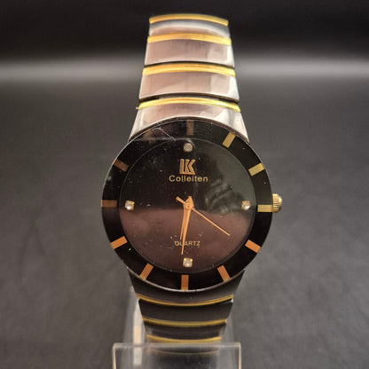 Vintage Colleiter Quarz-Armbanduhr Schwarz-Gold, Unisex