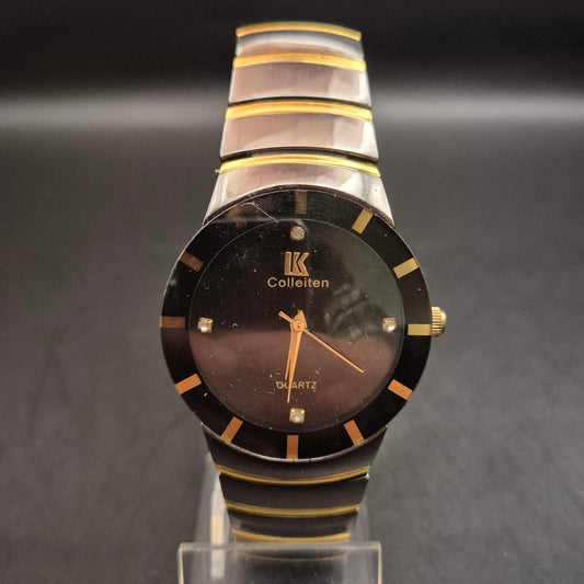 Vintage Colleiter Quarz-Armbanduhr Schwarz-Gold, Unisex