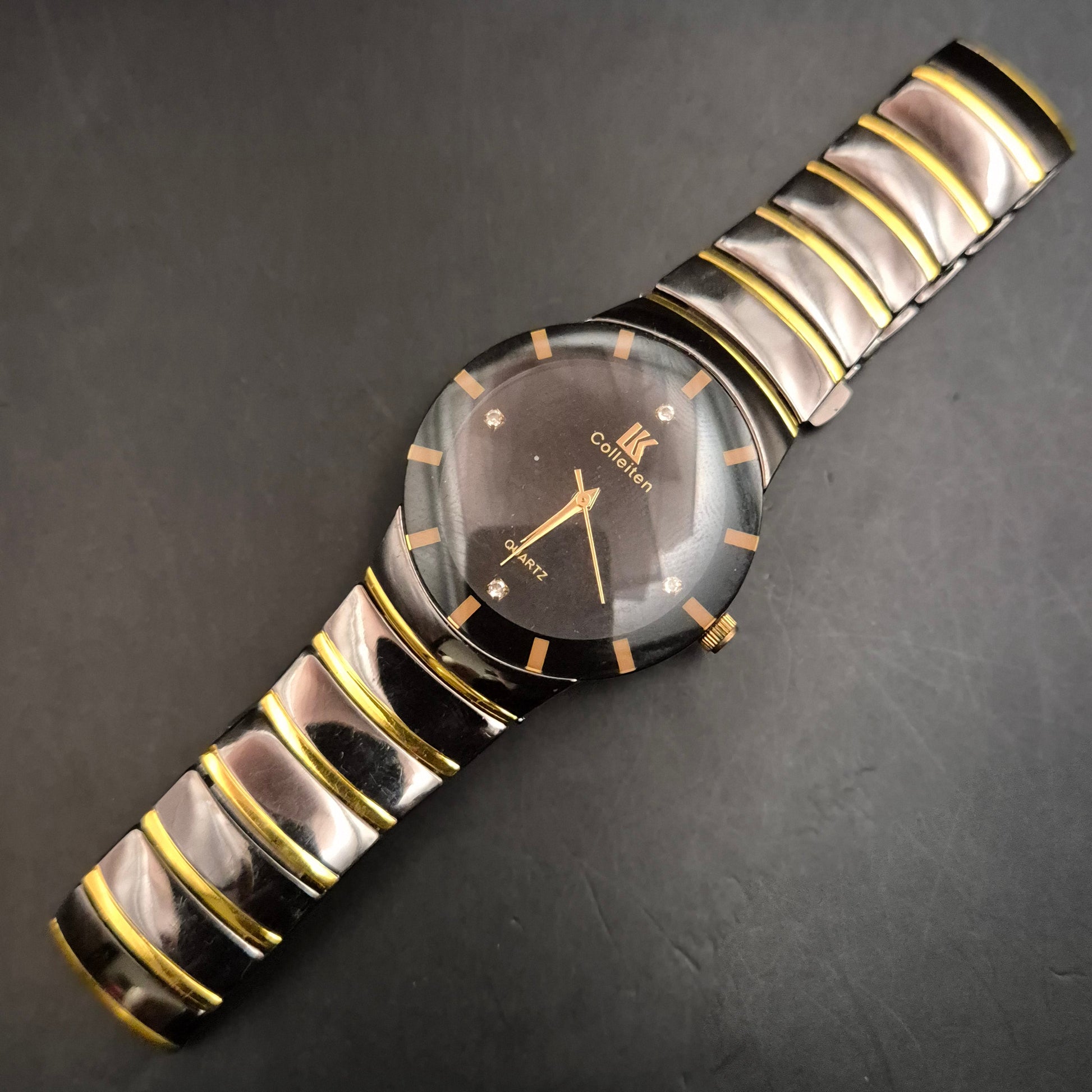 Vintage Colleiter Quarz-Armbanduhr Schwarz-Gold, Unisex - Bild 5