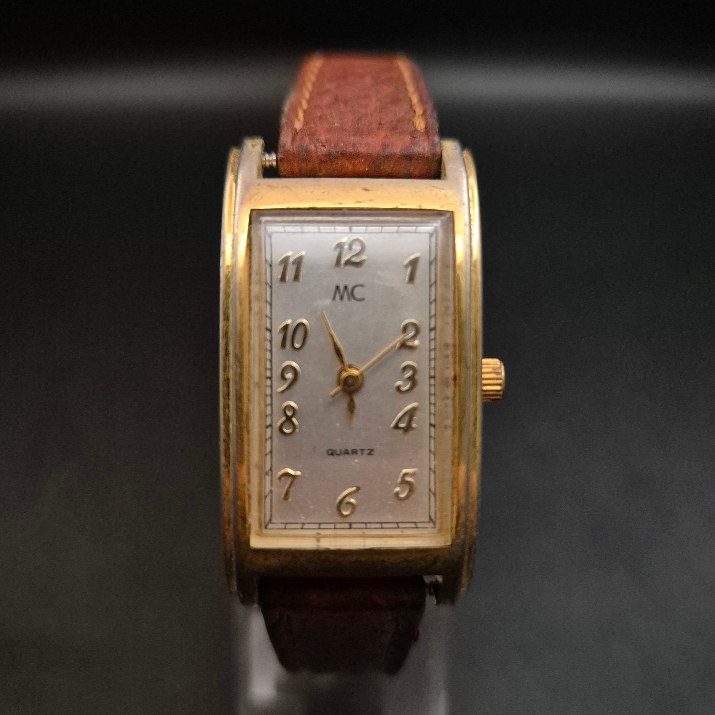 Elegante Vintage Damenuhr MC, Quarz, goldfarben mit braunem Leder - Bild 4