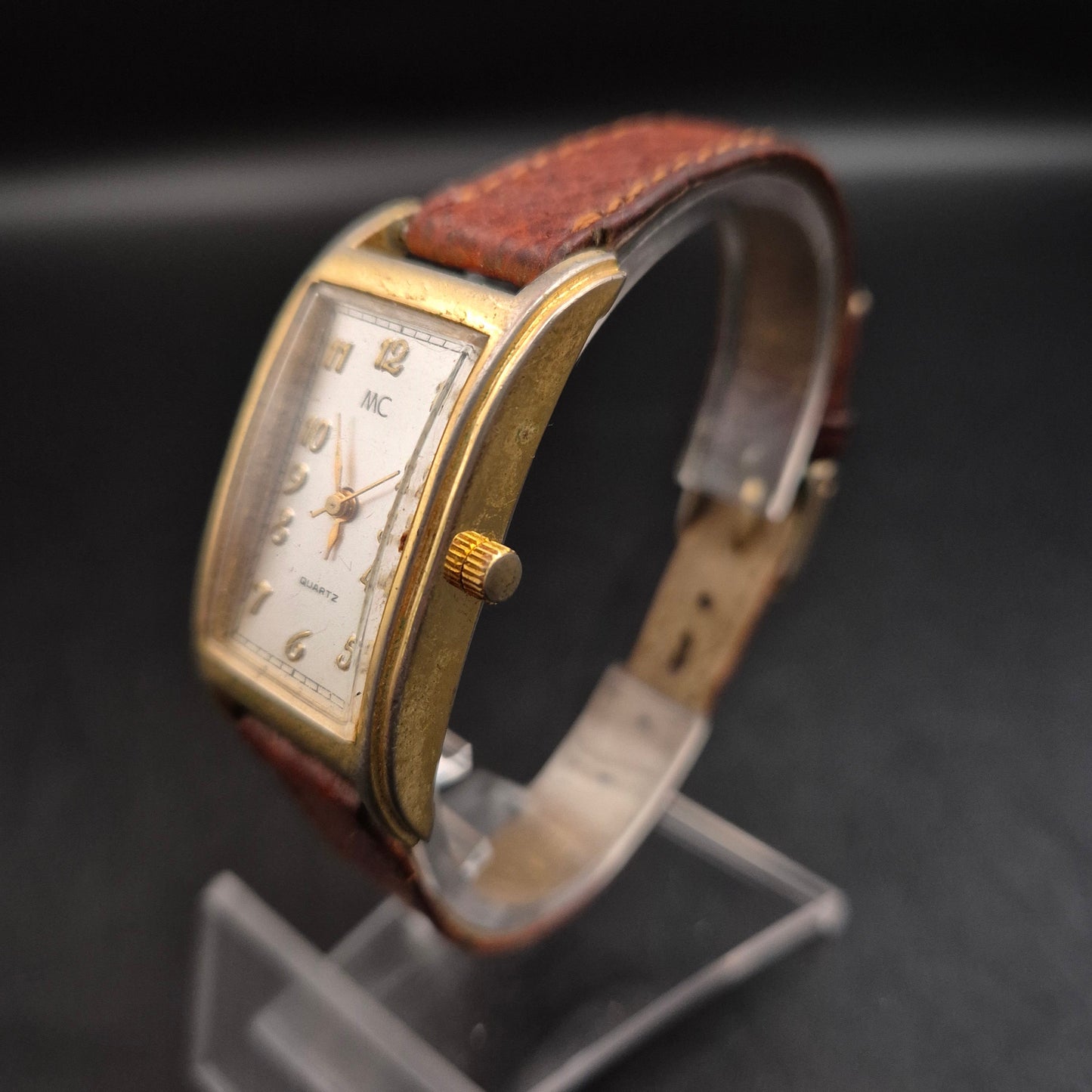 Elegante Vintage Damenuhr MC, Quarz, goldfarben mit braunem Leder - Bild 5