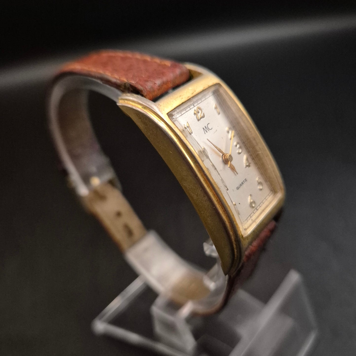 Elegante Vintage Damenuhr MC, Quarz, goldfarben mit braunem Leder - Bild 6