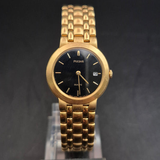Vintage Pulsar Quarz Uhr Herren goldfarben mit Datum - Klassisch elegant
