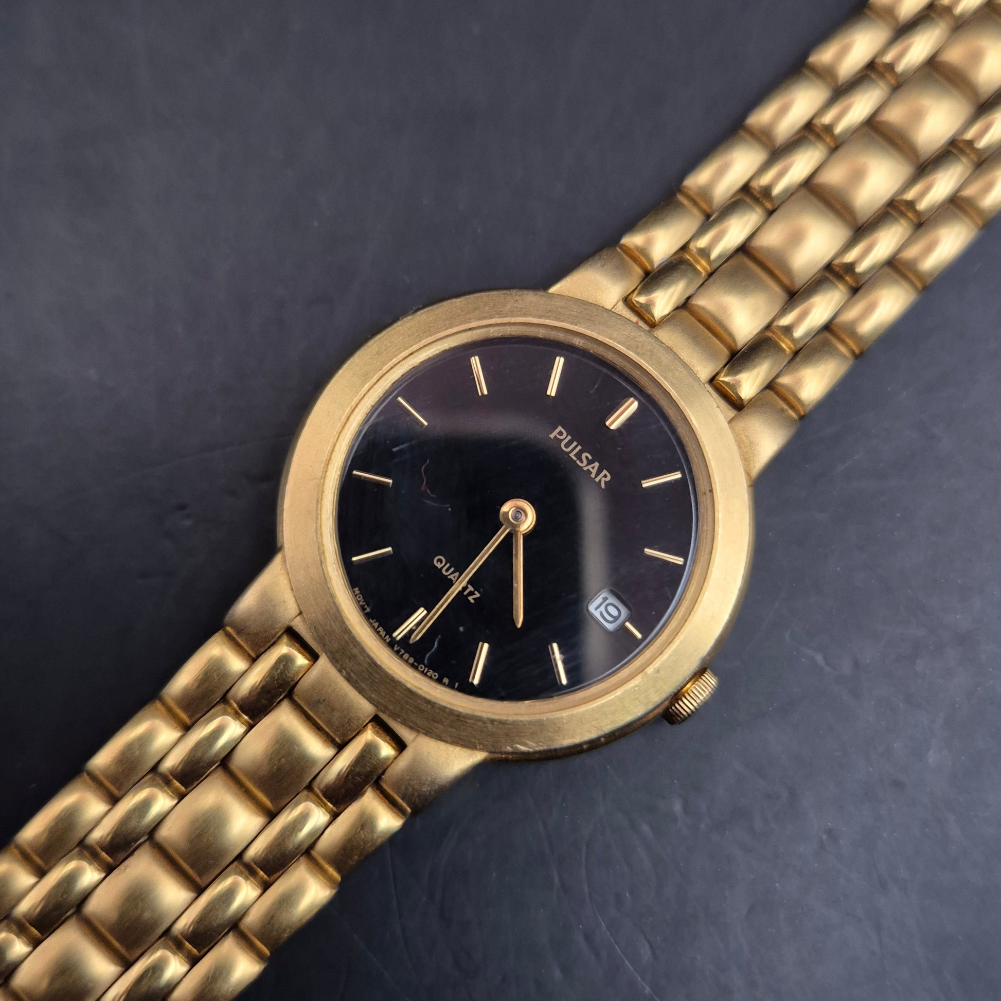 Vintage Pulsar Quarz Uhr Herren goldfarben mit Datum - Klassisch elegant - Bild 5