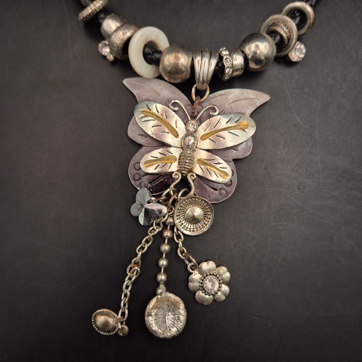 Vintage Halskette Schmetterling mit geflochtenem Lederband FES4814 - Bild 5