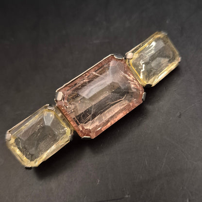 Elegante Vintage Brosche mit Glassteinen in Rosé & Gelb