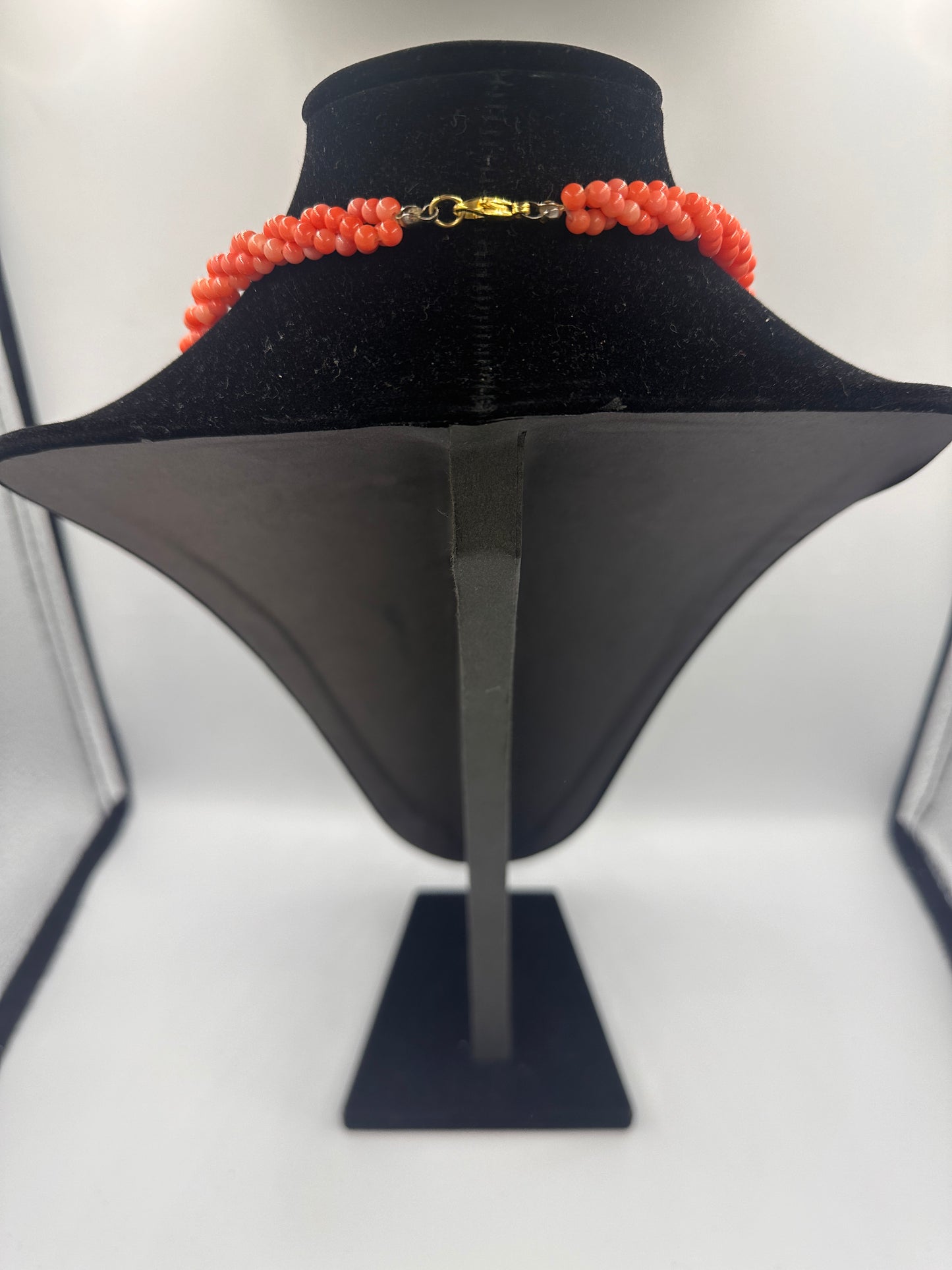 Antike Viktorianische Gewebte Halskette in Roter Korallenoptik
