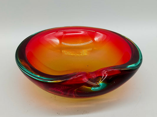 Vintage Murano Glas Aschenbecher Rot Orange Grün