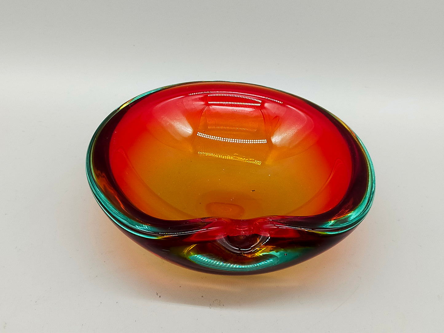 Vintage Murano Glas Aschenbecher Rot Orange Grün