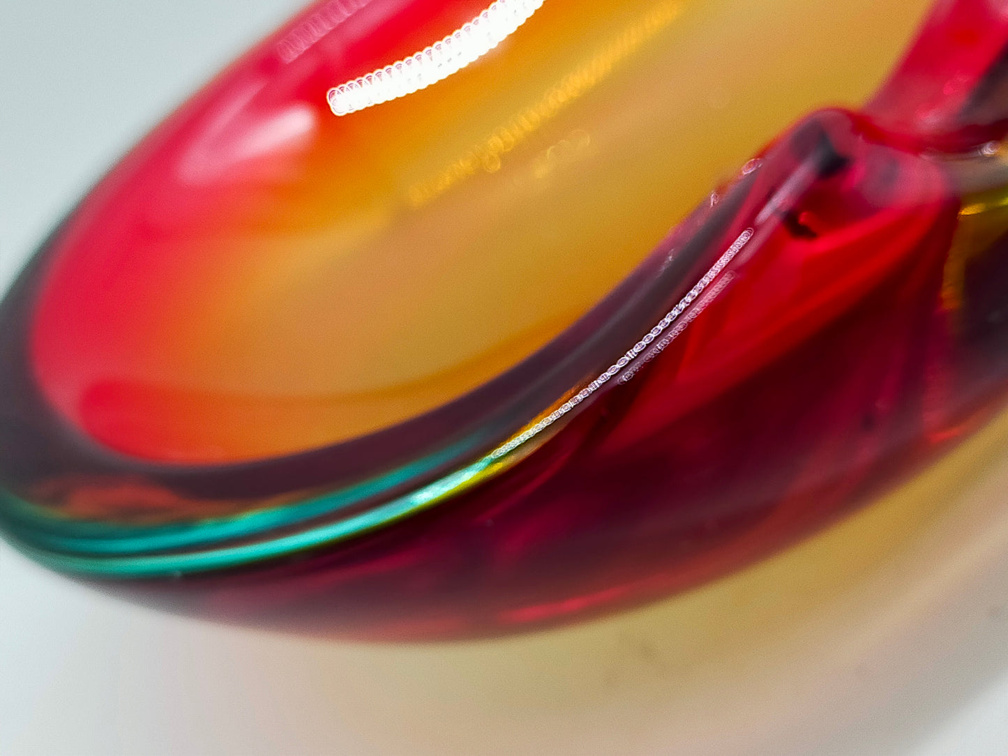 Vintage Murano Glas Aschenbecher Rot Orange Grün