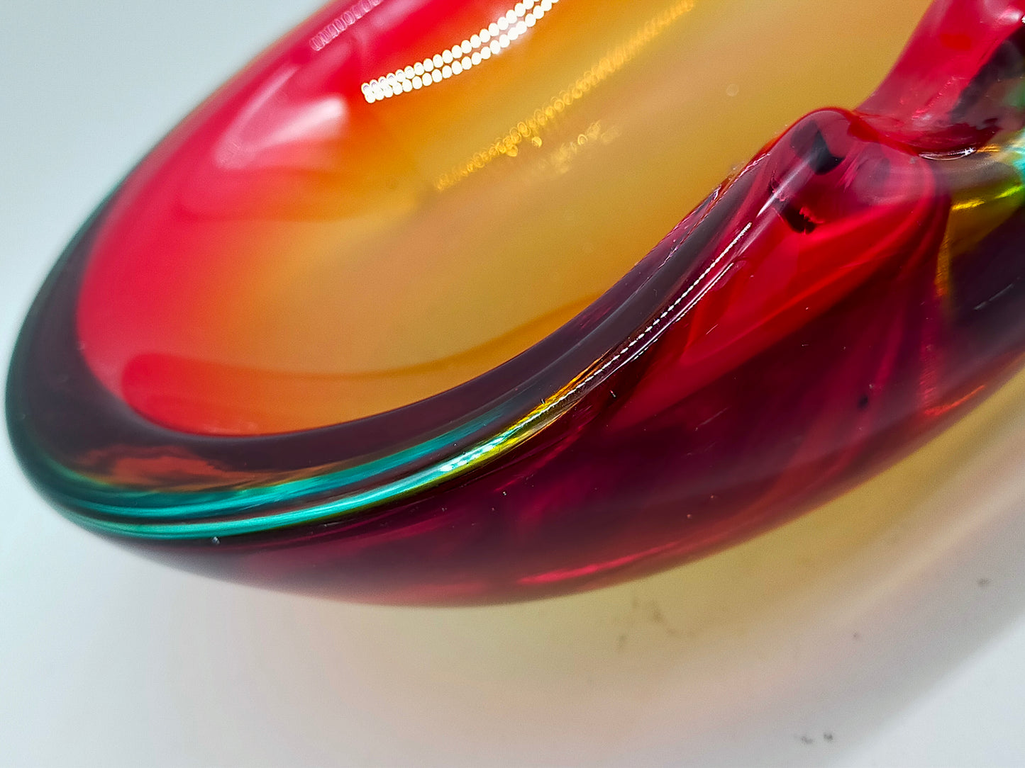 Vintage Murano Glas Aschenbecher Rot Orange Grün