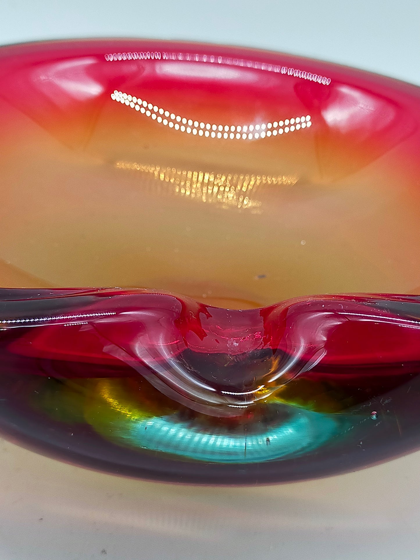 Vintage Murano Glas Aschenbecher Rot Orange Grün
