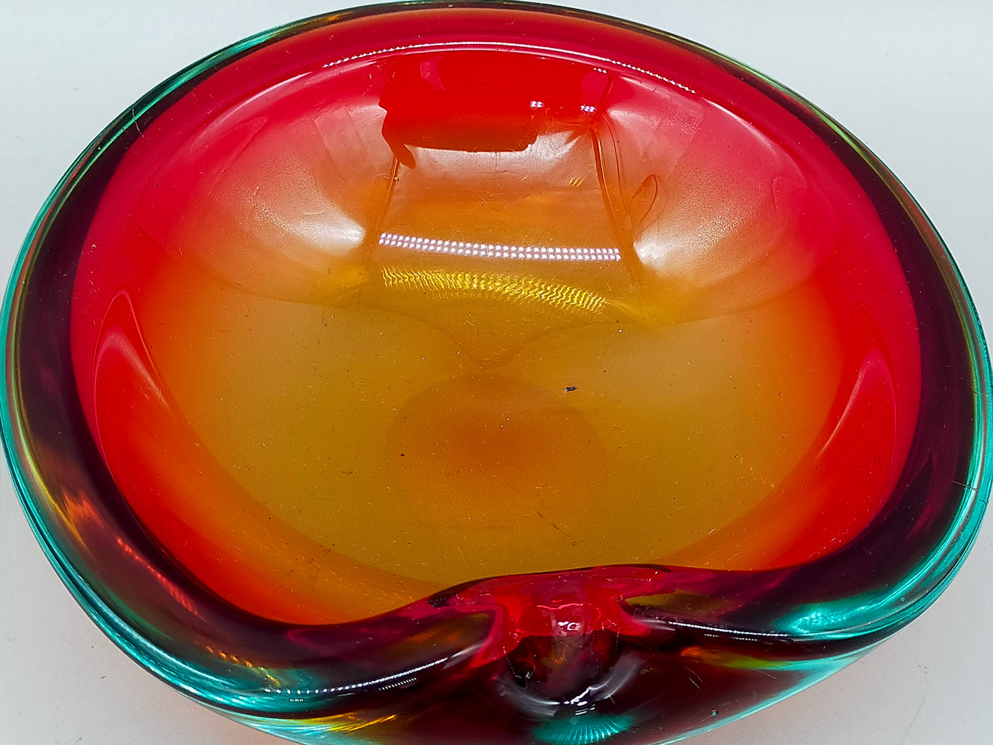 Vintage Murano Glas Aschenbecher Rot Orange Grün