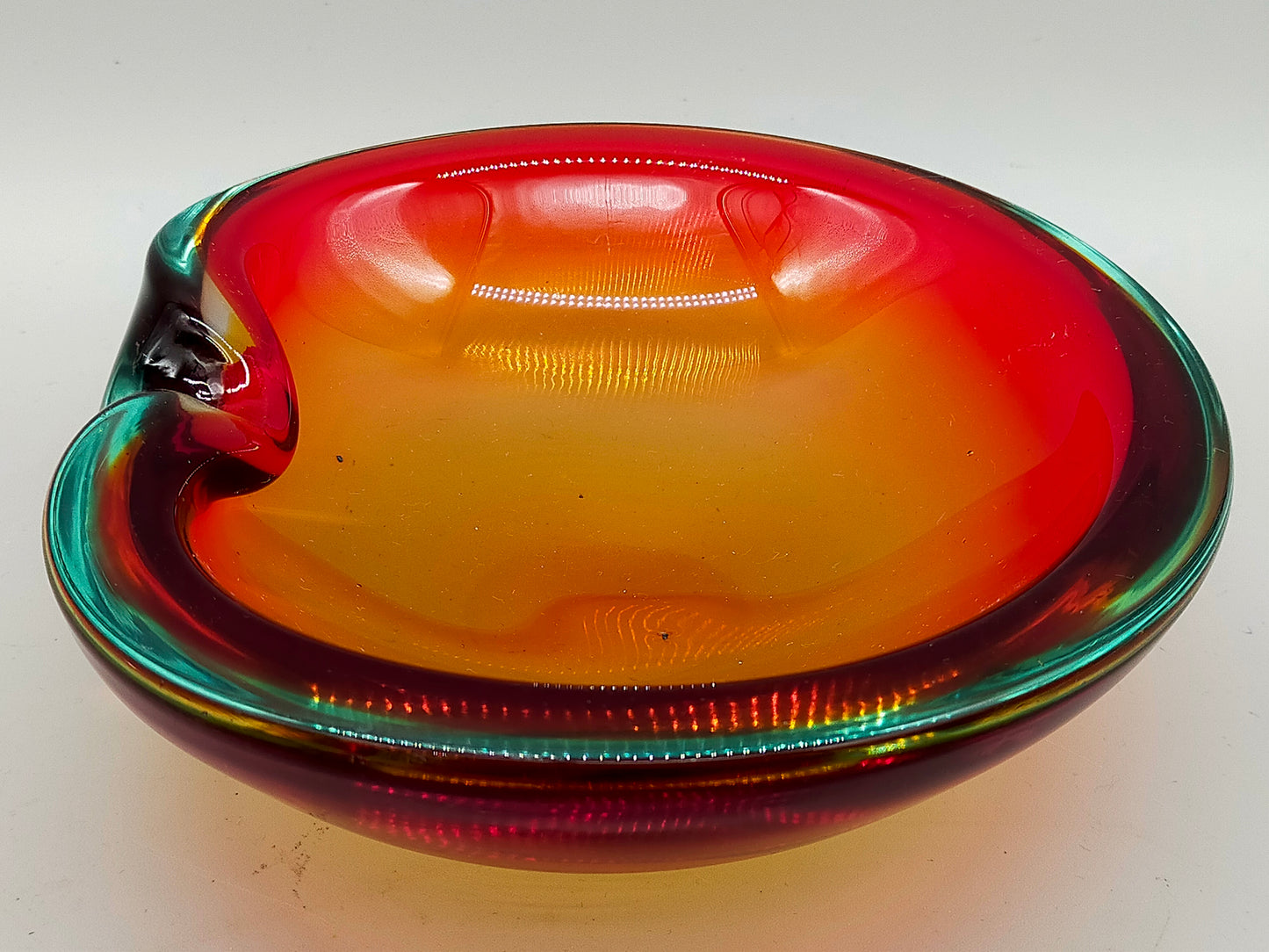 Vintage Murano Glas Aschenbecher Rot Orange Grün