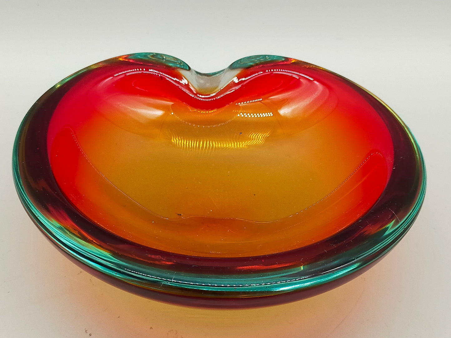 Vintage Murano Glas Aschenbecher Rot Orange Grün