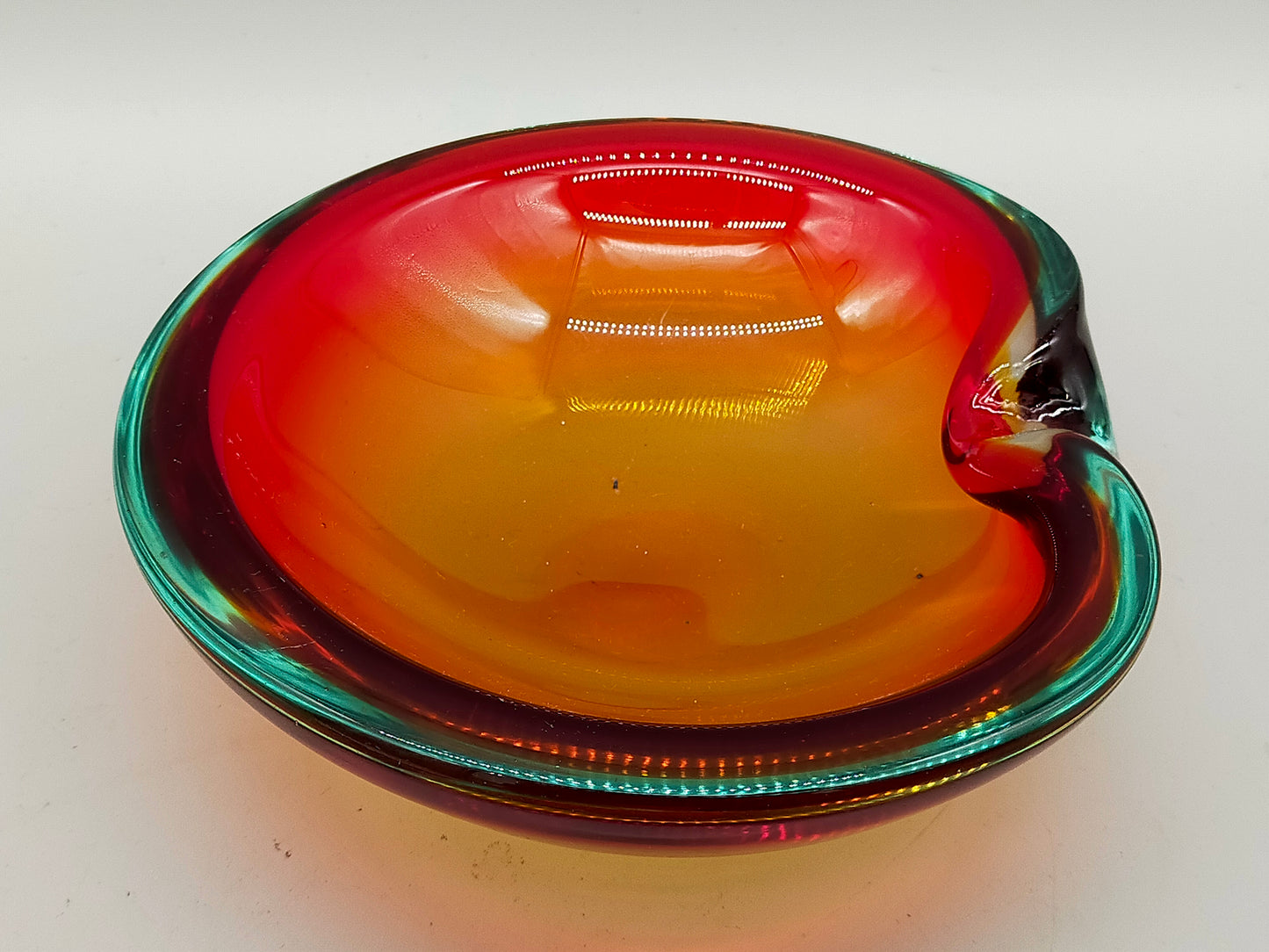 Vintage Murano Glas Aschenbecher Rot Orange Grün