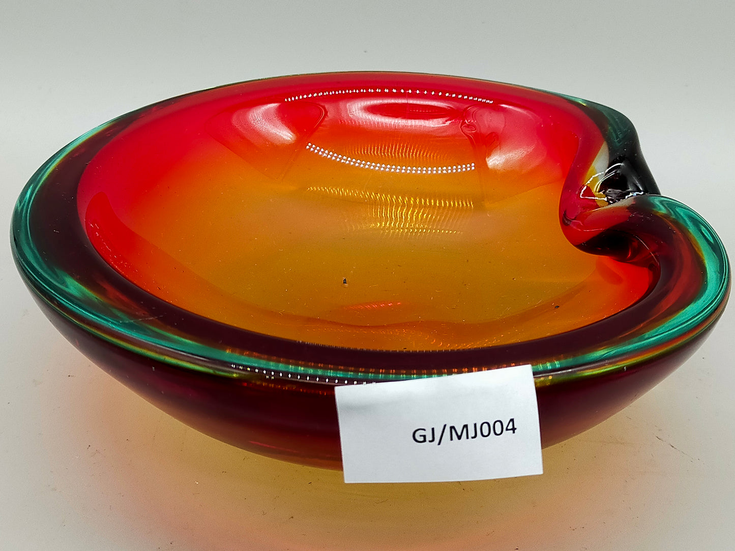 Vintage Murano Glas Aschenbecher Rot Orange Grün