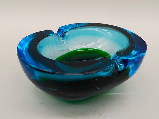 Vintage Murano Glas Aschenbecher Blau Grün – Massiv & Dekorativ