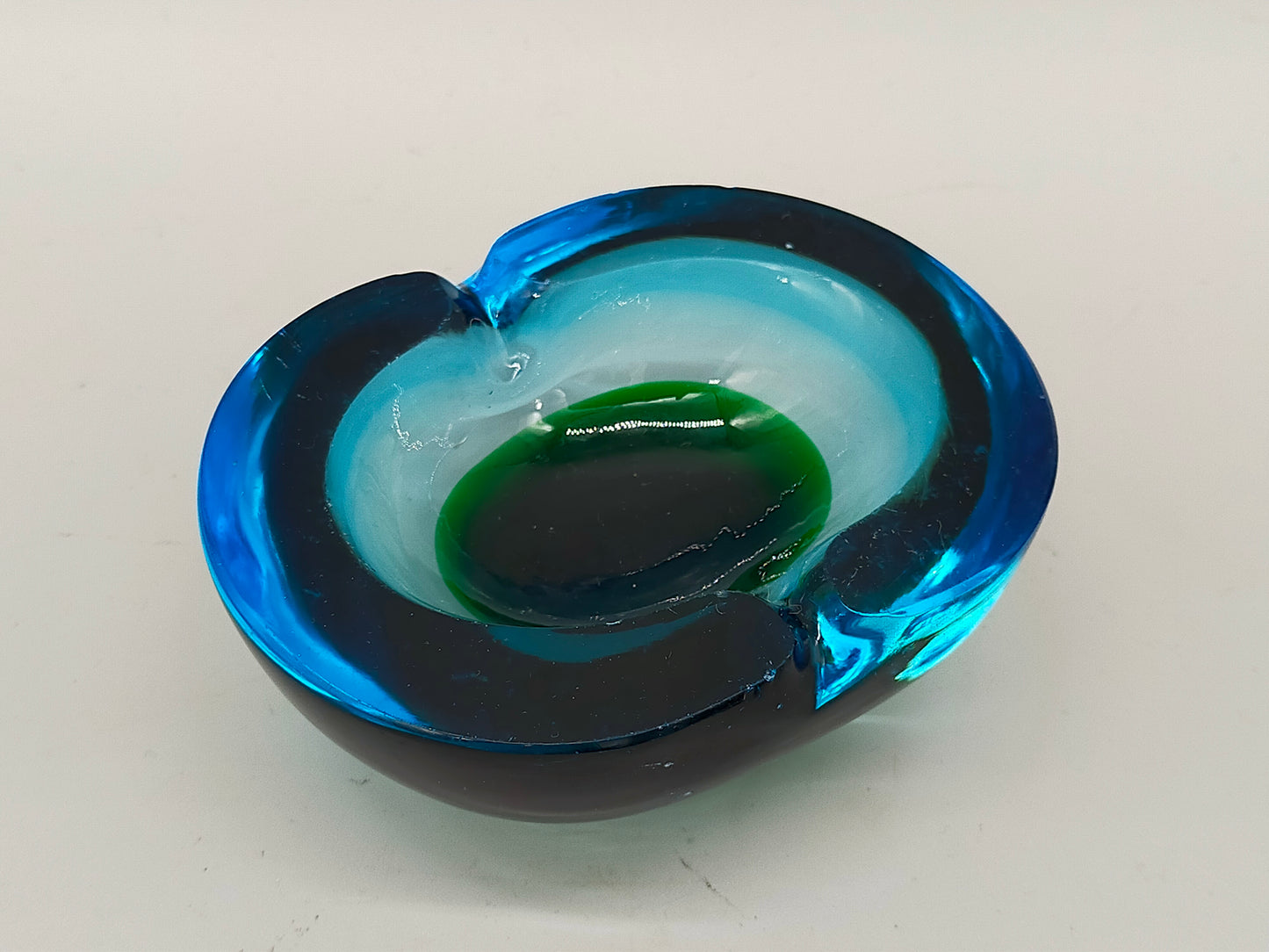 Vintage Murano Glas Aschenbecher Blau Grün – Massiv & Dekorativ