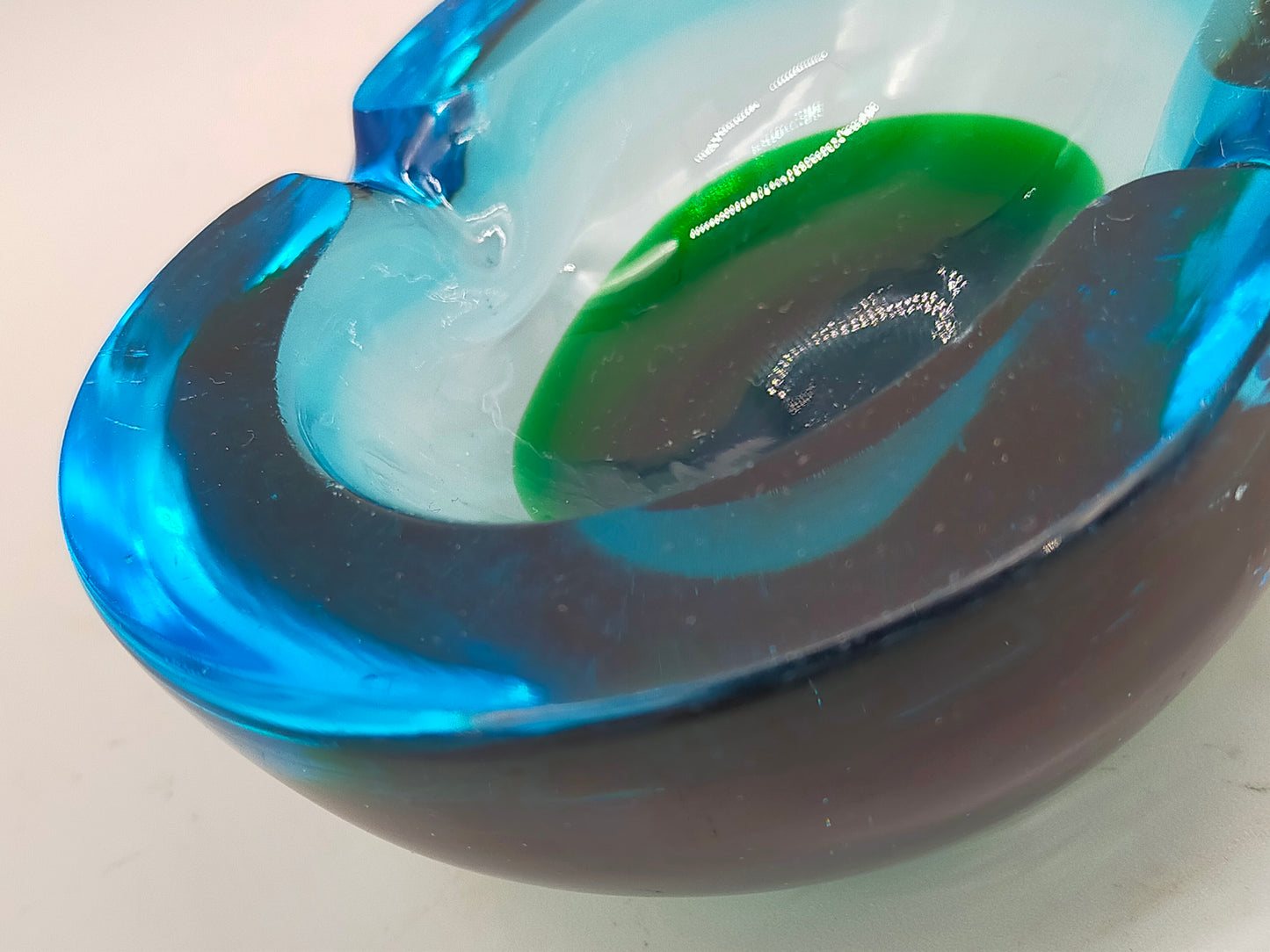 Vintage Murano Glas Aschenbecher Blau Grün – Massiv & Dekorativ