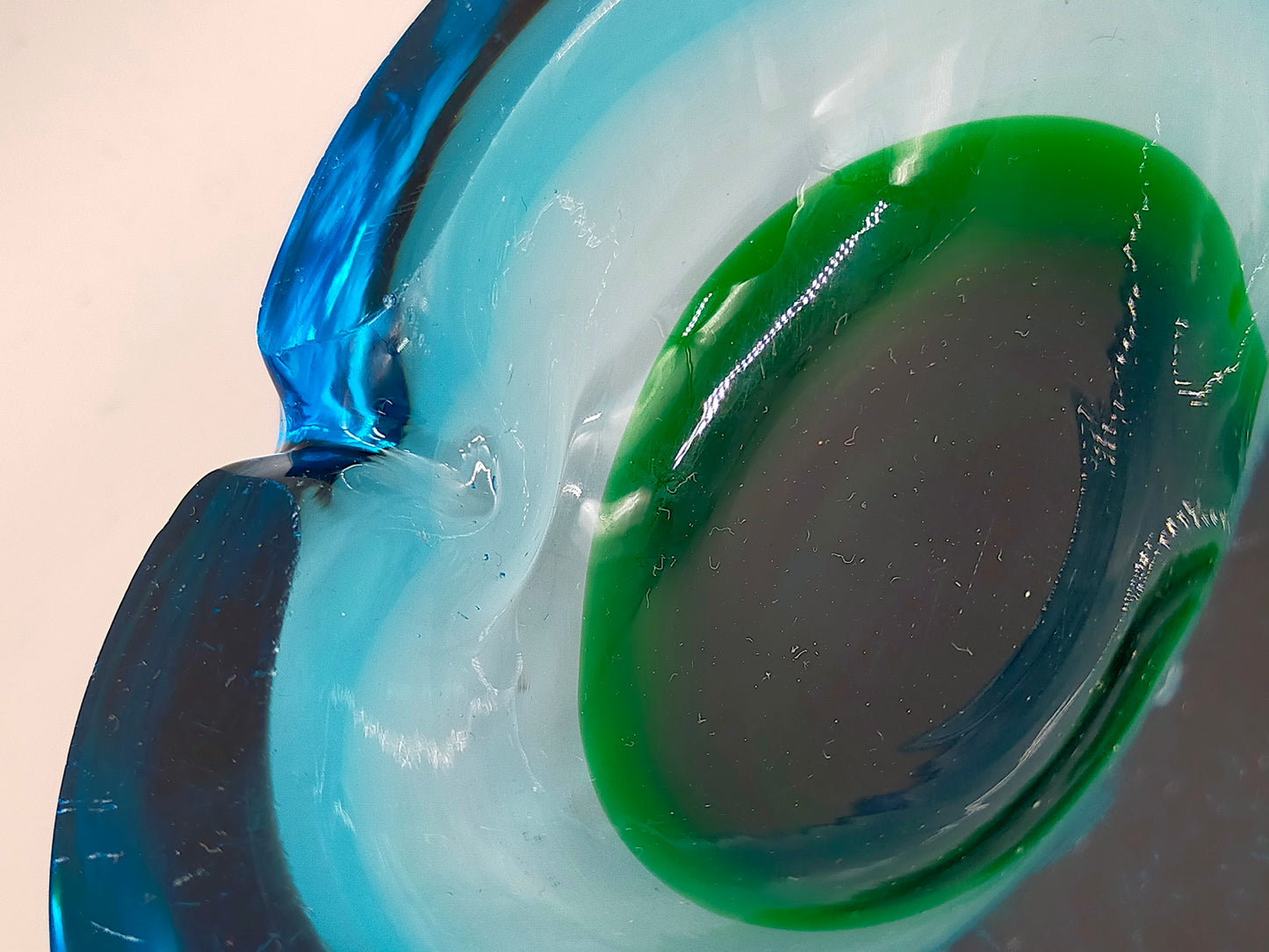 Vintage Murano Glas Aschenbecher Blau Grün – Massiv & Dekorativ