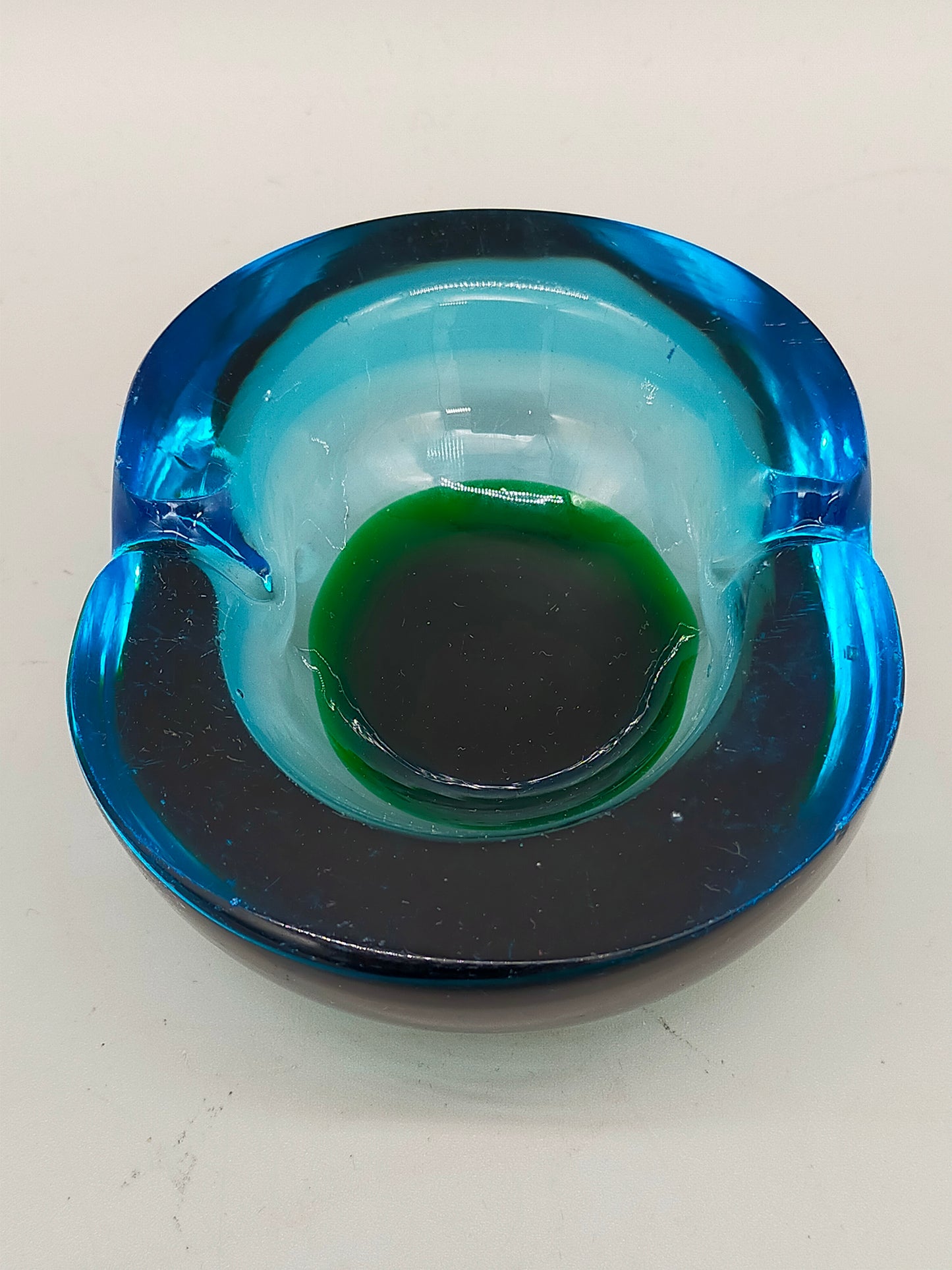 Vintage Murano Glas Aschenbecher Blau Grün – Massiv & Dekorativ