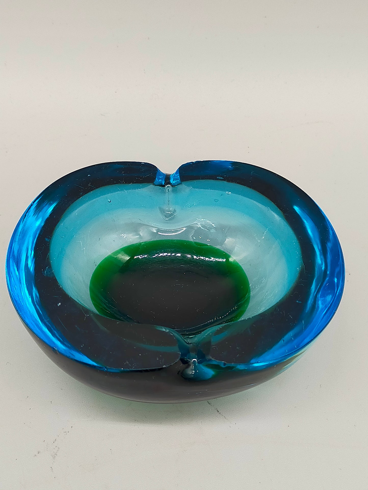 Vintage Murano Glas Aschenbecher Blau Grün – Massiv & Dekorativ
