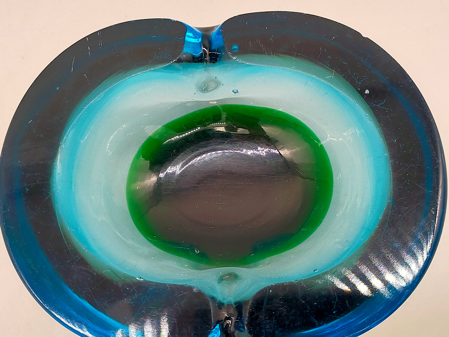 Vintage Murano Glas Aschenbecher Blau Grün – Massiv & Dekorativ