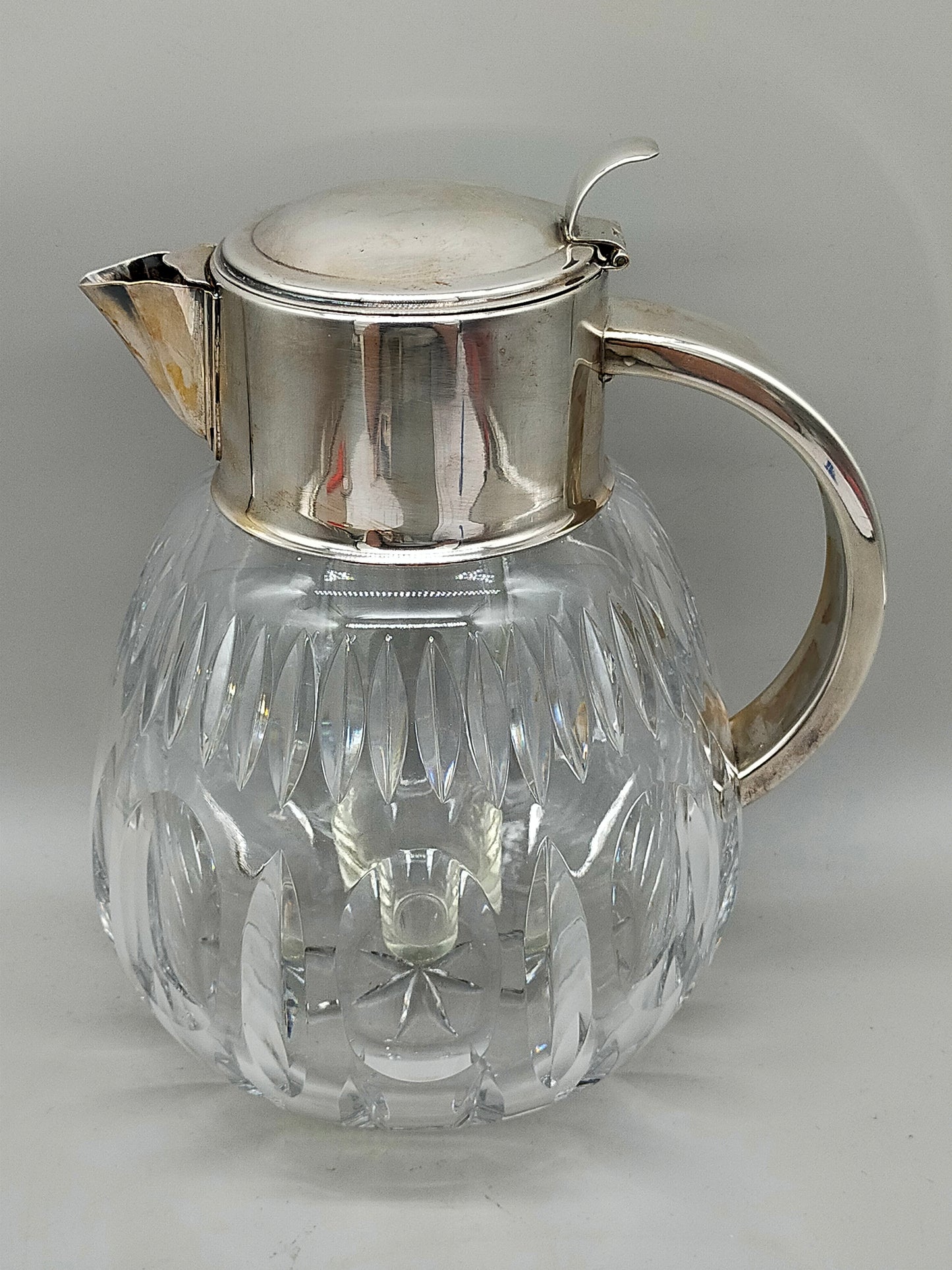 Kristall Glas Karaffe mit Metall Deckel & Einsatz – Vintage Stil