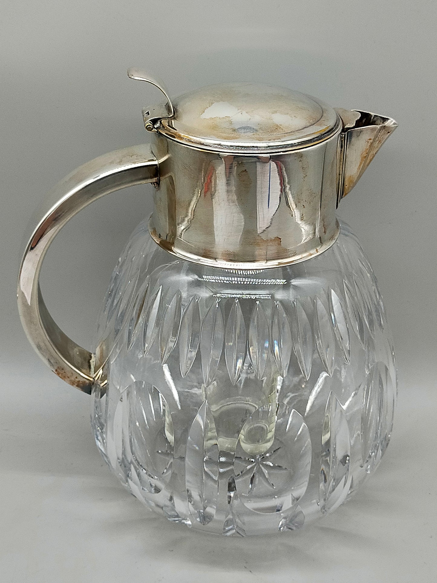 Kristall Glas Karaffe mit Metall Deckel & Einsatz – Vintage Stil