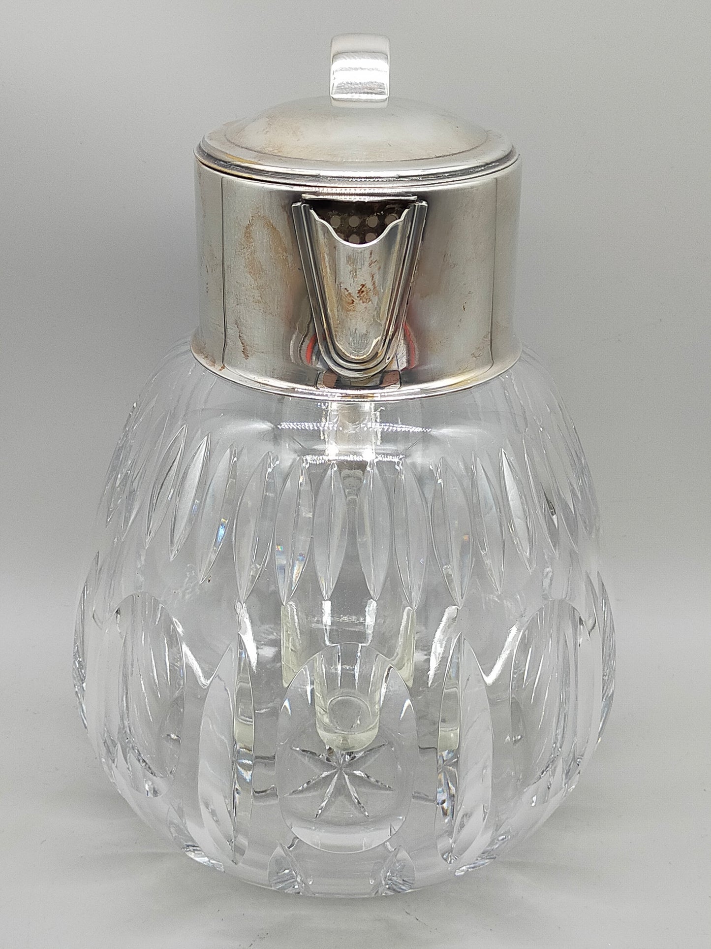 Kristall Glas Karaffe mit Metall Deckel & Einsatz – Vintage Stil