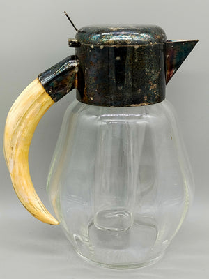 Vintage Glas Karaffe mit Einsatz & Horn Griff – Dekorativ