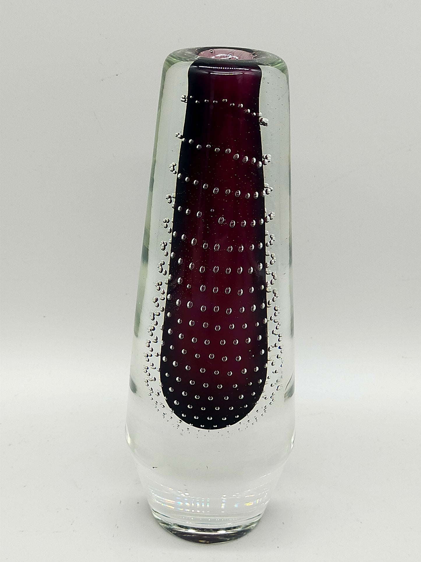 Murano Stil Glas Vase mit Luftblasen & rotem Kern