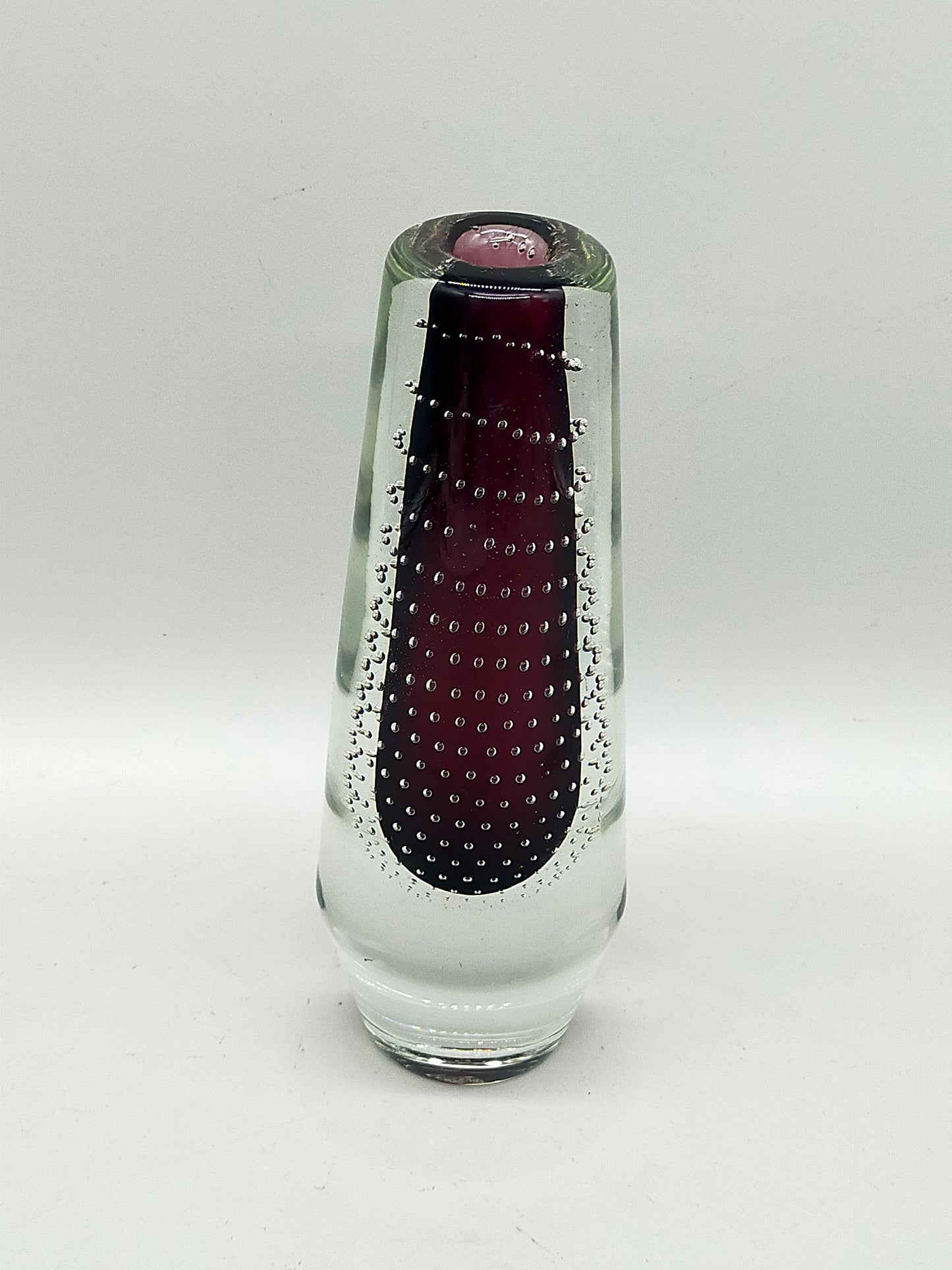 Murano Stil Glas Vase mit Luftblasen & rotem Kern