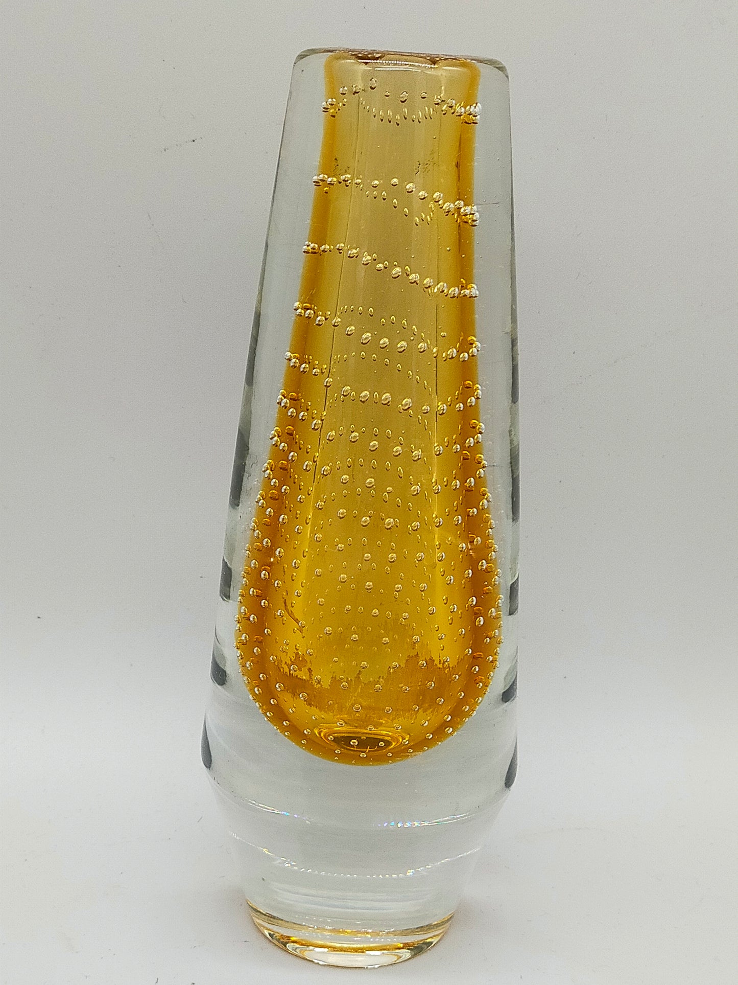 Murano Stil Glas Vase Amber mit Luftblasen Dekor