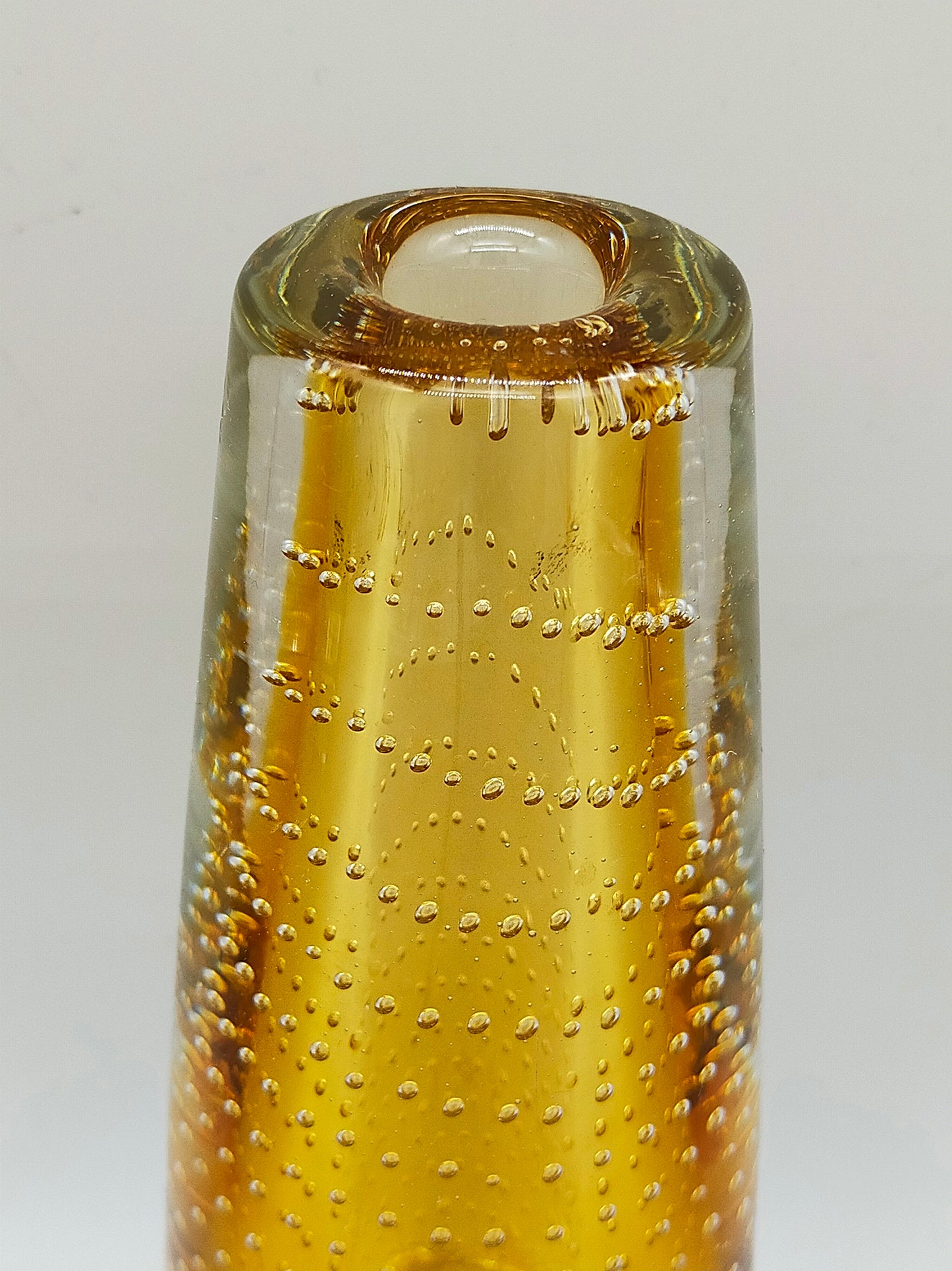 Murano Stil Glas Vase Amber mit Luftblasen Dekor