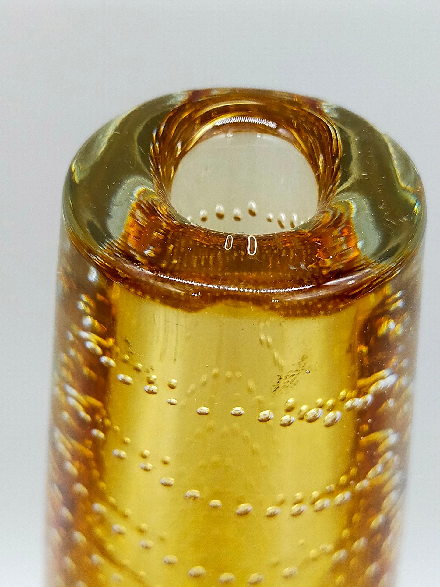 Murano Stil Glas Vase Amber mit Luftblasen Dekor