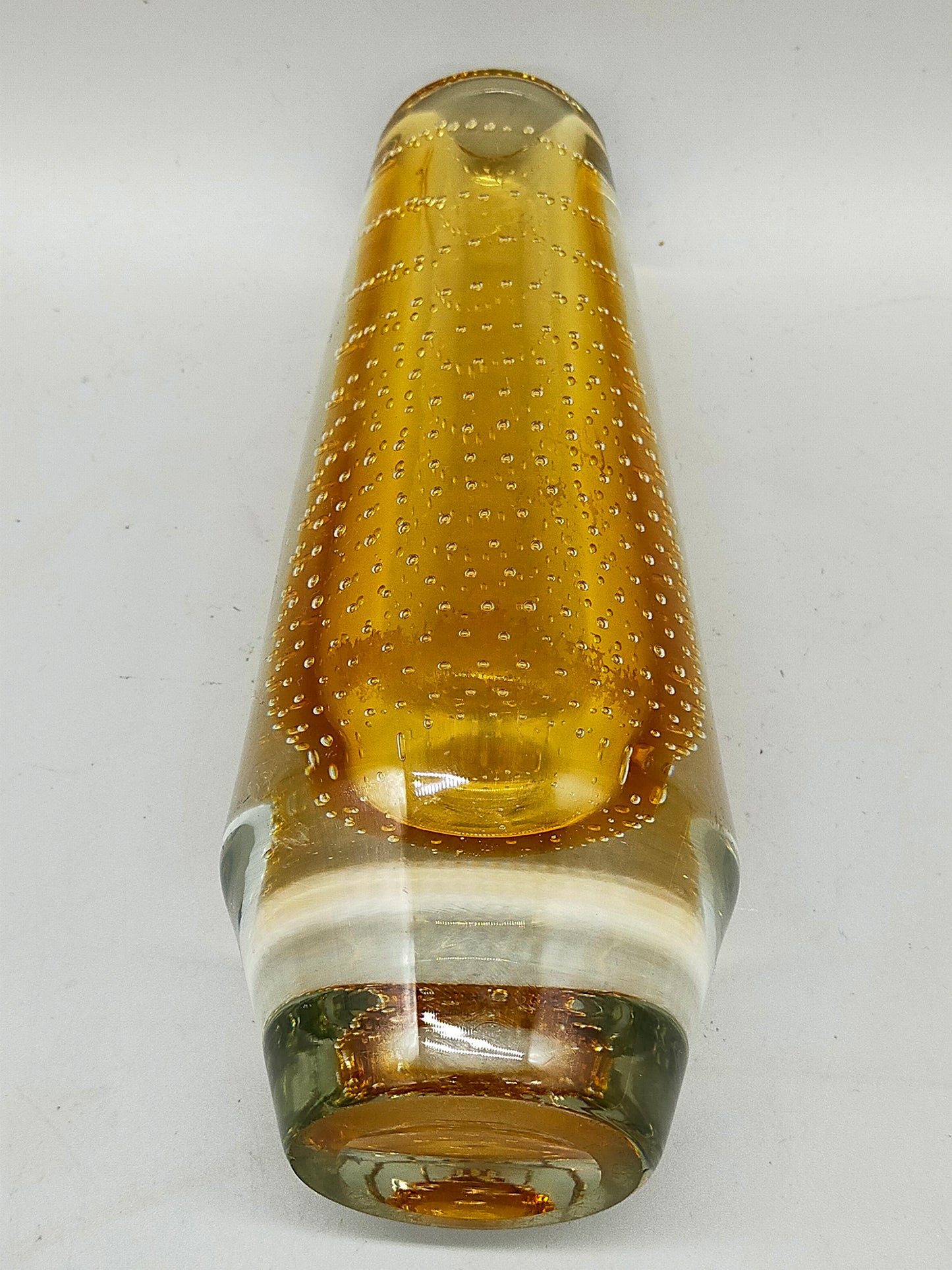 Murano Stil Glas Vase Amber mit Luftblasen Dekor
