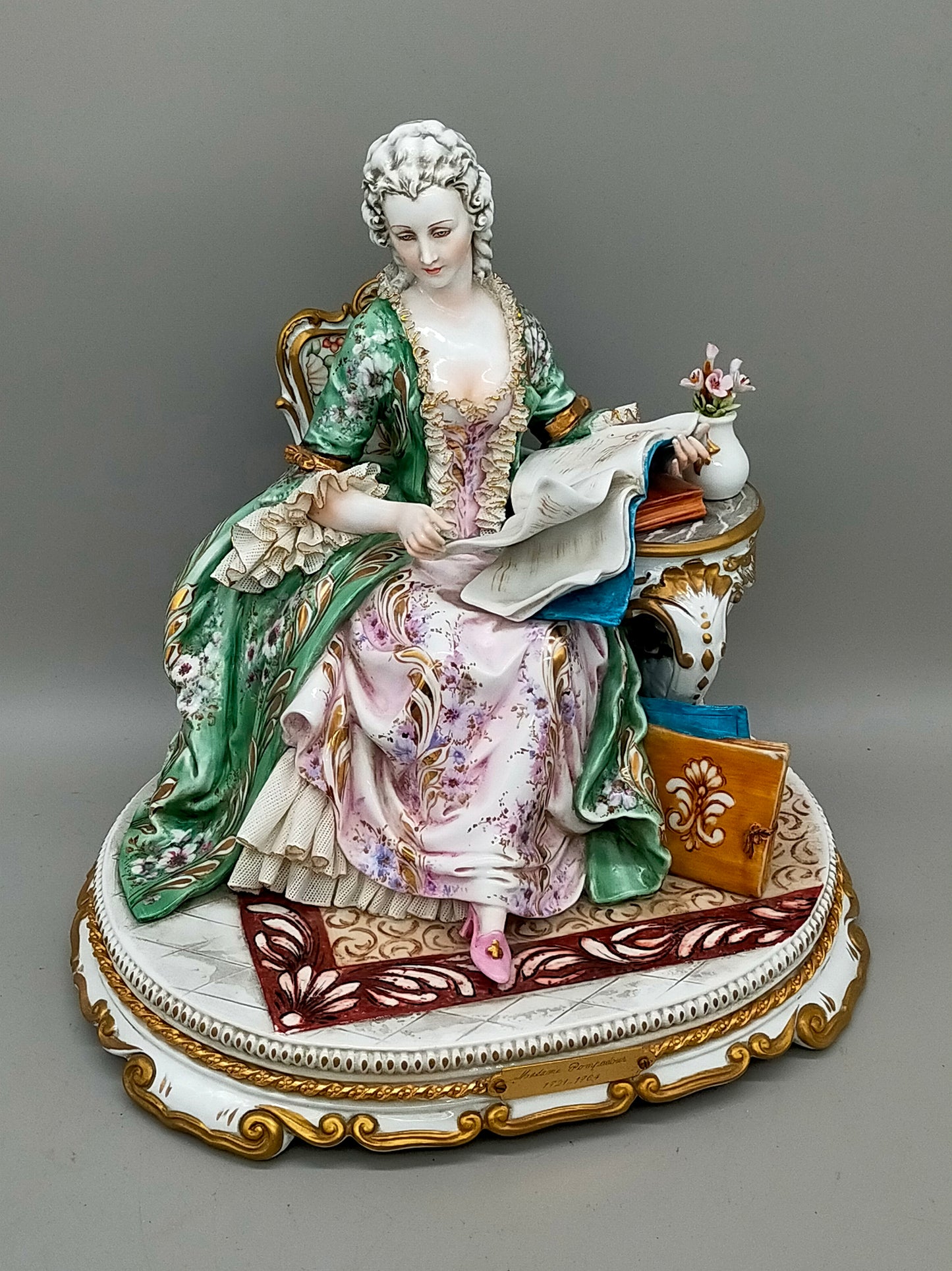 Capodimonte Porzellan Figur Madame Pompadour Italien Signiert