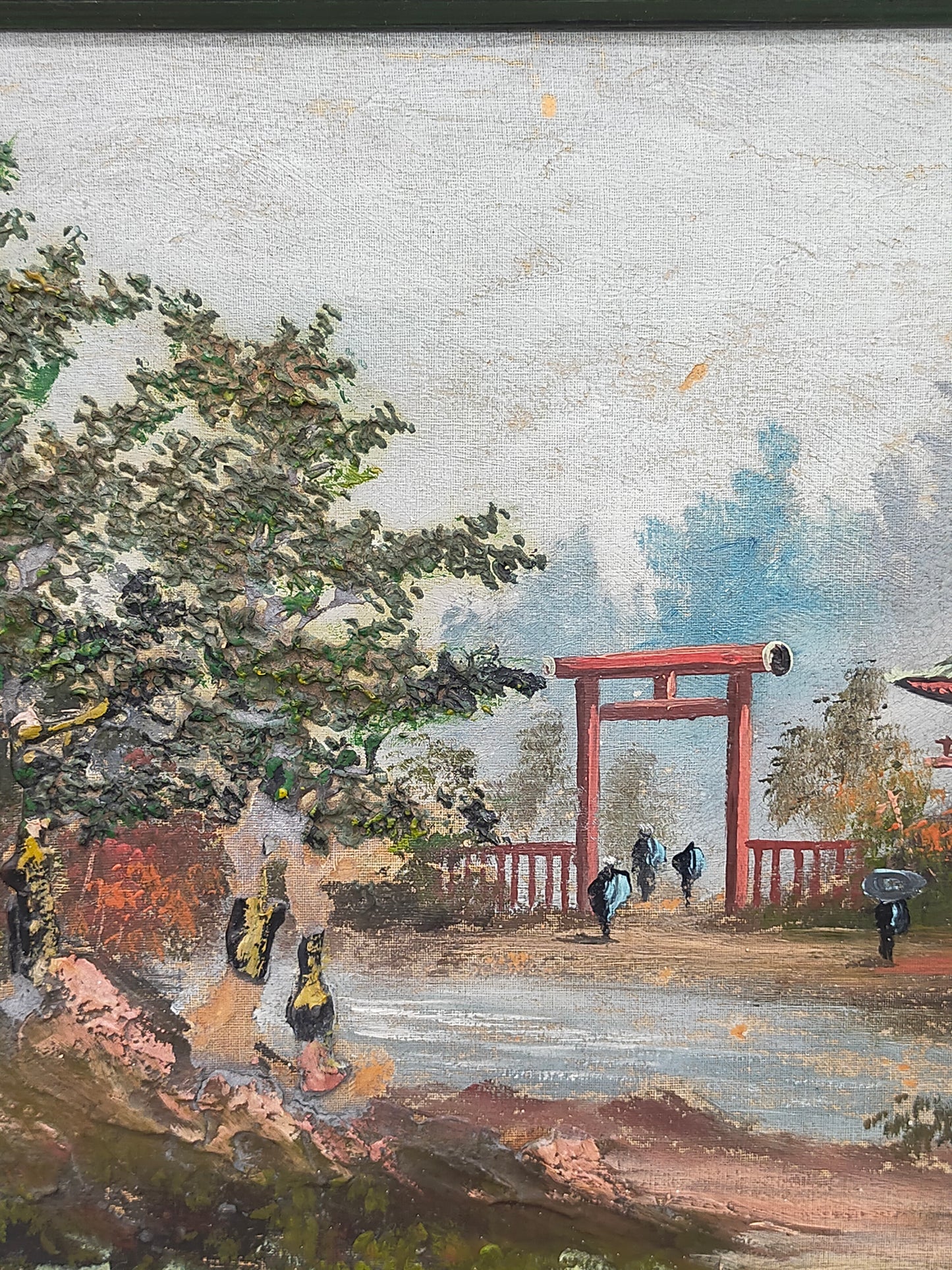 Handgemaltes Japanisches Landschaftsgemälde Torii Szene Signiert