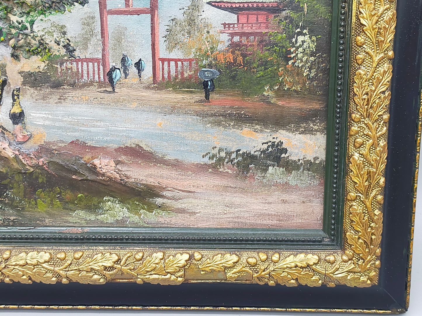 Handgemaltes Japanisches Landschaftsgemälde Torii Szene Signiert