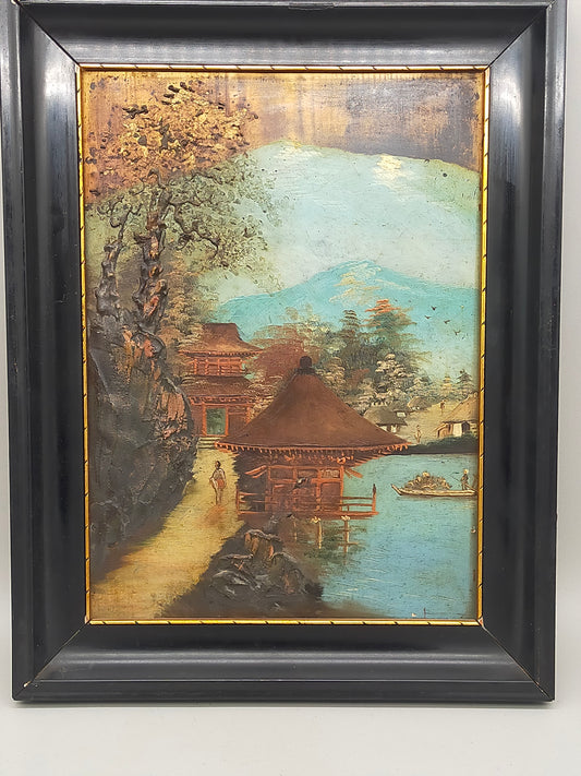 Antike Japanische Landschaftsgemälde Relief Malerei - Wandbild