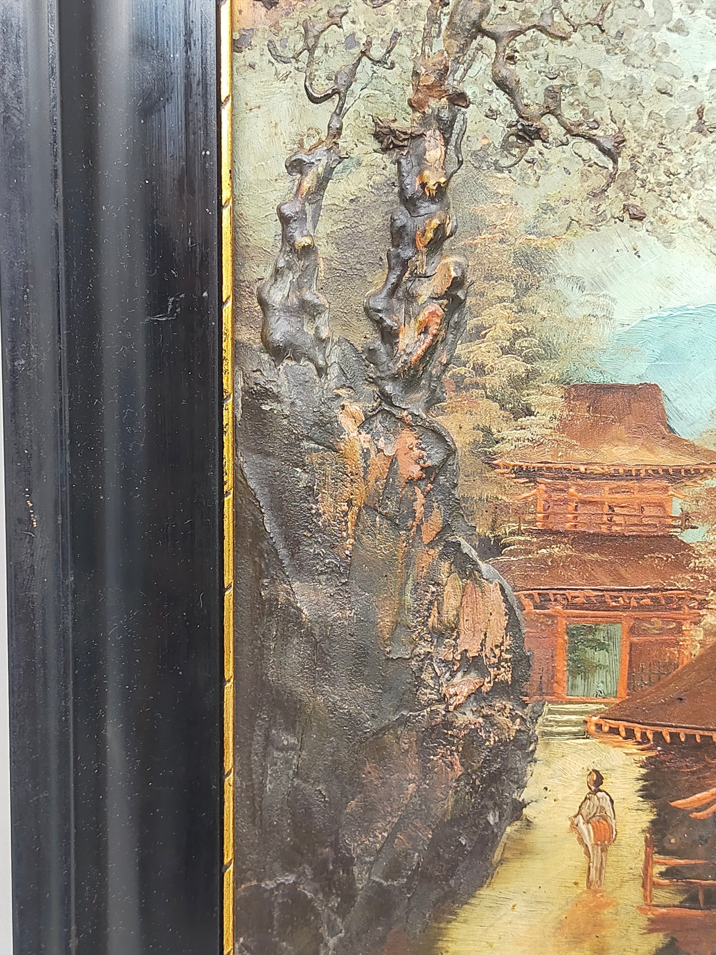 Antike Japanische Landschaftsgemälde Relief Malerei - Wandbild