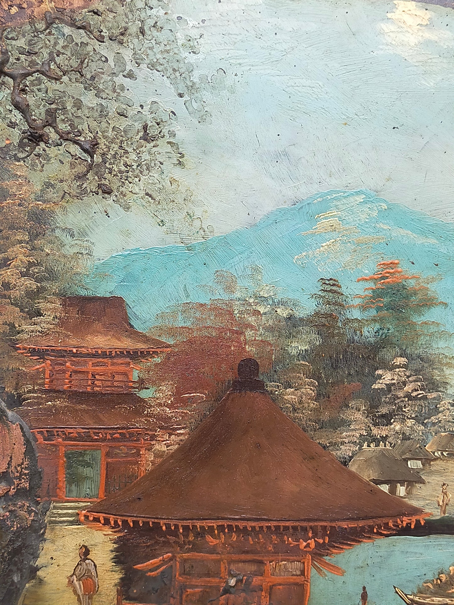 Antike Japanische Landschaftsgemälde Relief Malerei - Wandbild