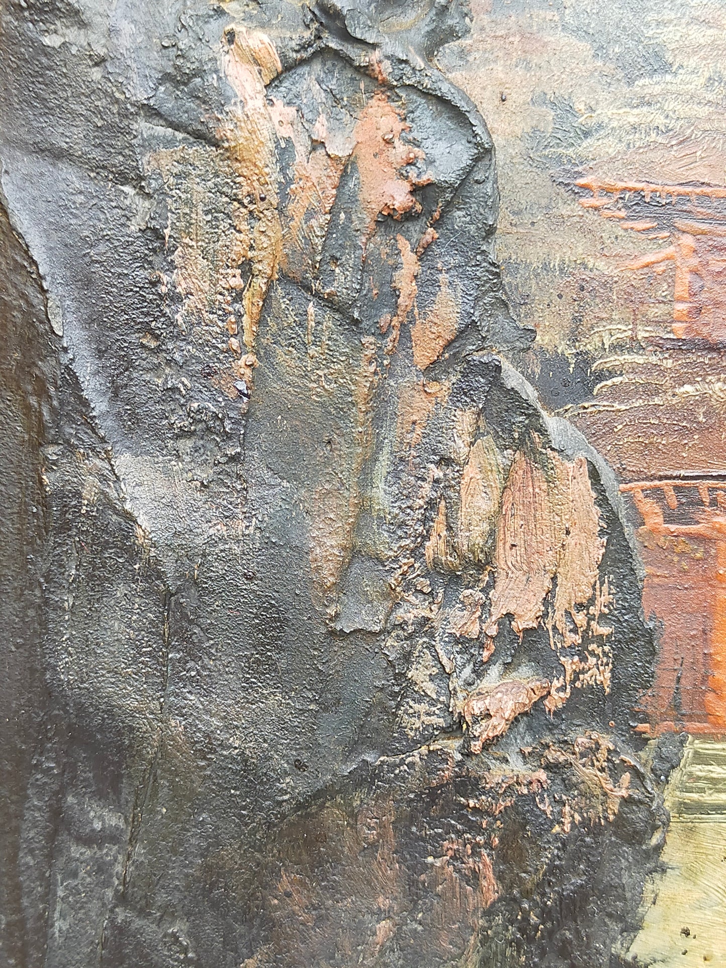 Antike Japanische Landschaftsgemälde Relief Malerei - Wandbild