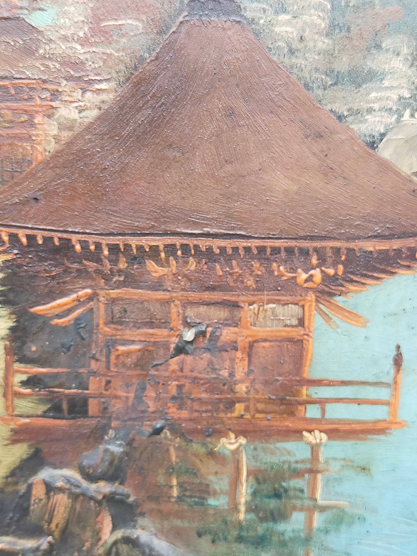 Antike Japanische Landschaftsgemälde Relief Malerei - Wandbild